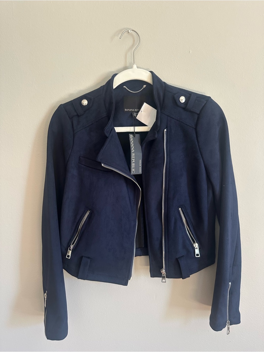 Banana Republic Navy Suede Asymmetrical Moto Jacket